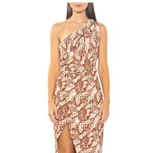 Alexia Admor Size 6 Draped One-Shoulder Slit Maxi Dress | Rust & Cream